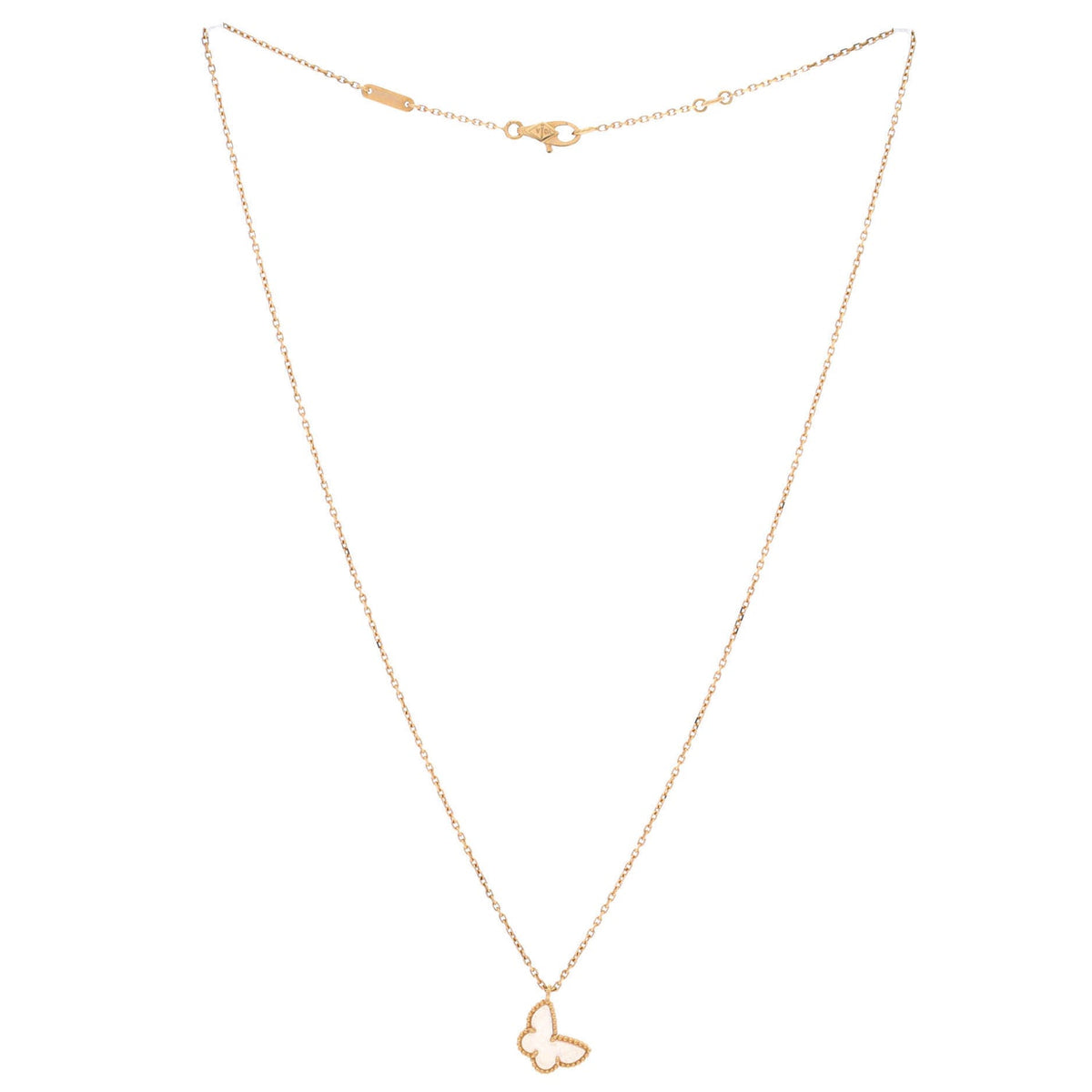 Sweet Alhambra Butterfly Pendant Necklace 18K Yellow Gold and Mother of Pearl
