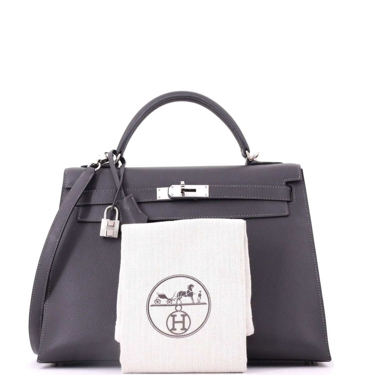 Kelly Handbag Grey Epsom with Palladium Hardware 32