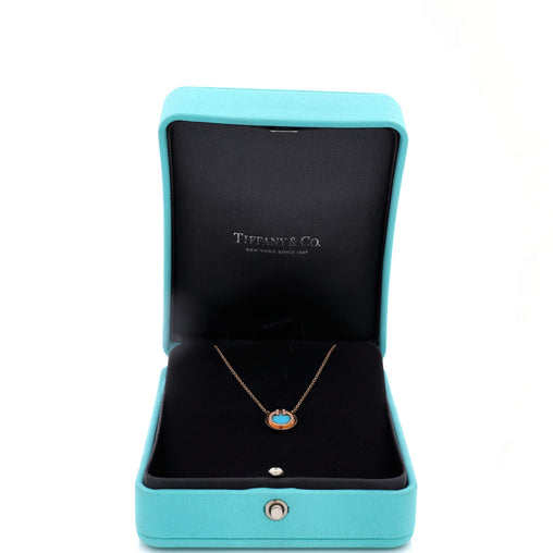 T Circle Pendant Necklace 18K Rose Gold with Turquoise and Diamonds Small