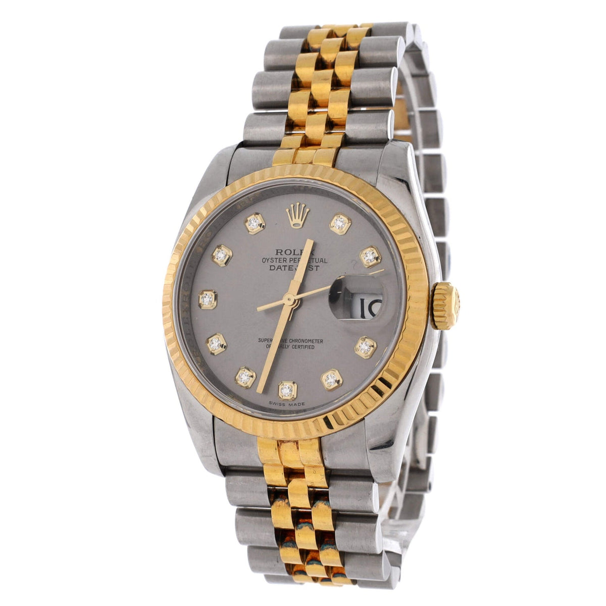 Oyster Perpetual Datejust Automatic Watch Stainless Steel and Yellow Gold with Diamond Markers 36