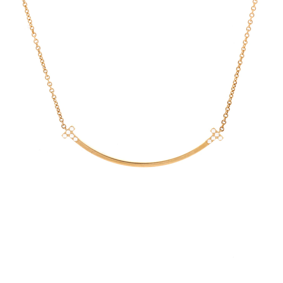 T Smile Pendant Necklace 18K Yellow Gold with Diamonds Small