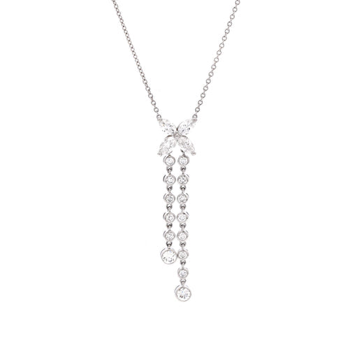 Victoria Double Drop Pendant Necklace Platinum and Diamonds