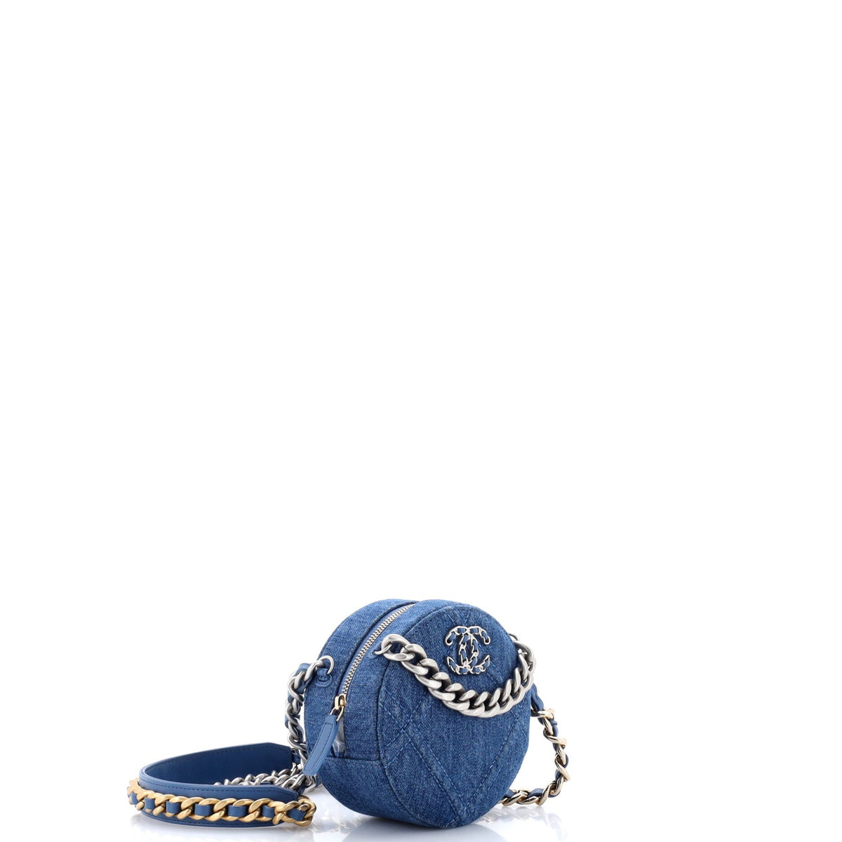 19 Round Clutch with Chain Quilted Shearling