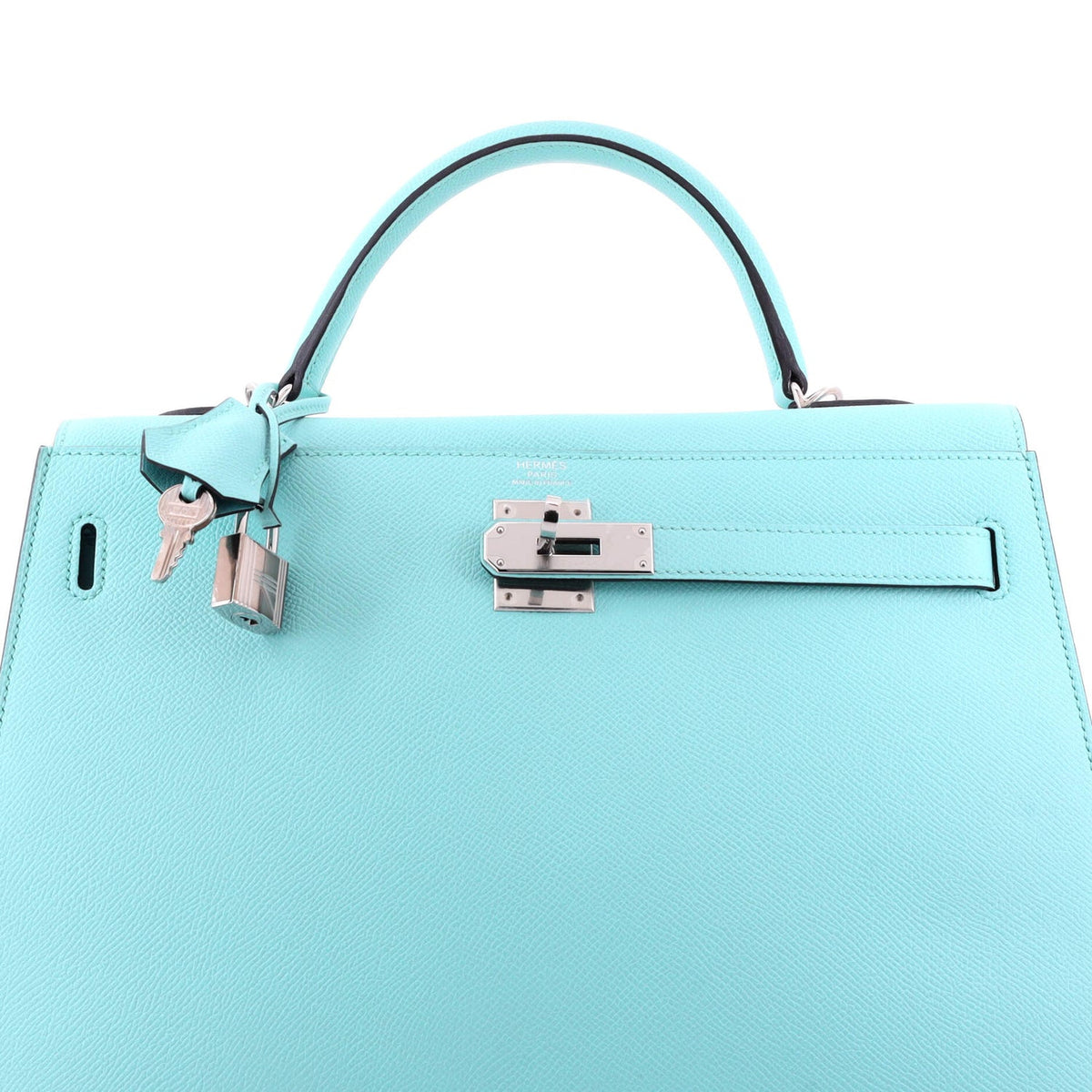 Kelly Handbag Bleu Atoll Epsom with Palladium Hardware 32