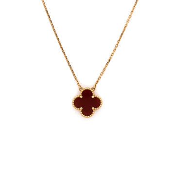 Vintage Alhambra Pendant Necklace 18K Yellow Gold and Carnelian
