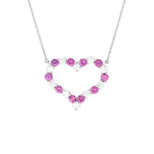 Heart Pendant Necklace Platinum with Diamonds and Pink Sapphires Large