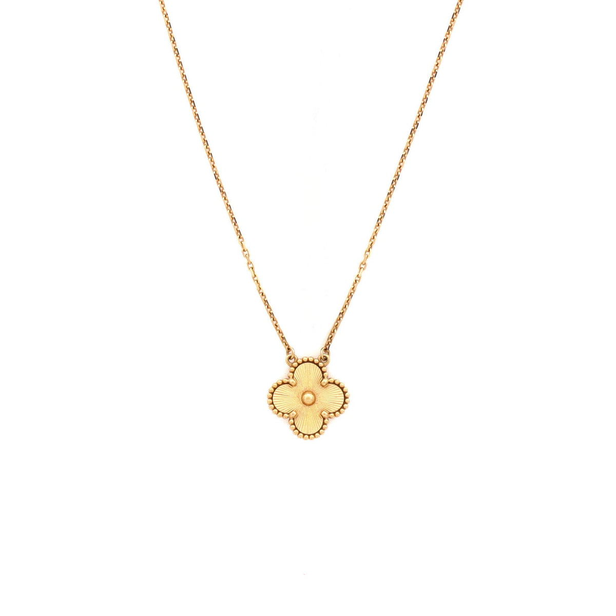Vintage Alhambra Pendant Necklace Guilloche 18K Yellow Gold