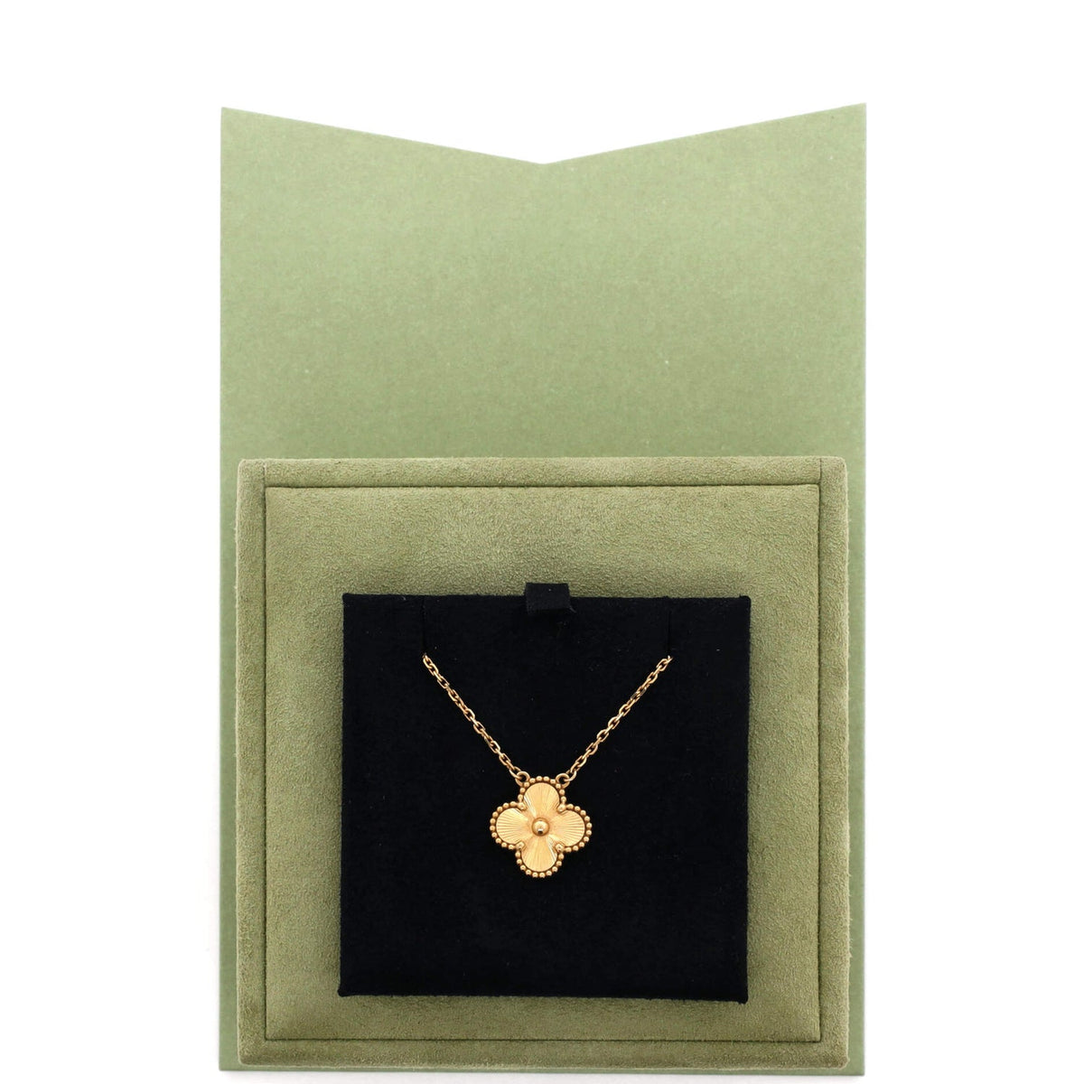 Vintage Alhambra Pendant Necklace Guilloche 18K Yellow Gold