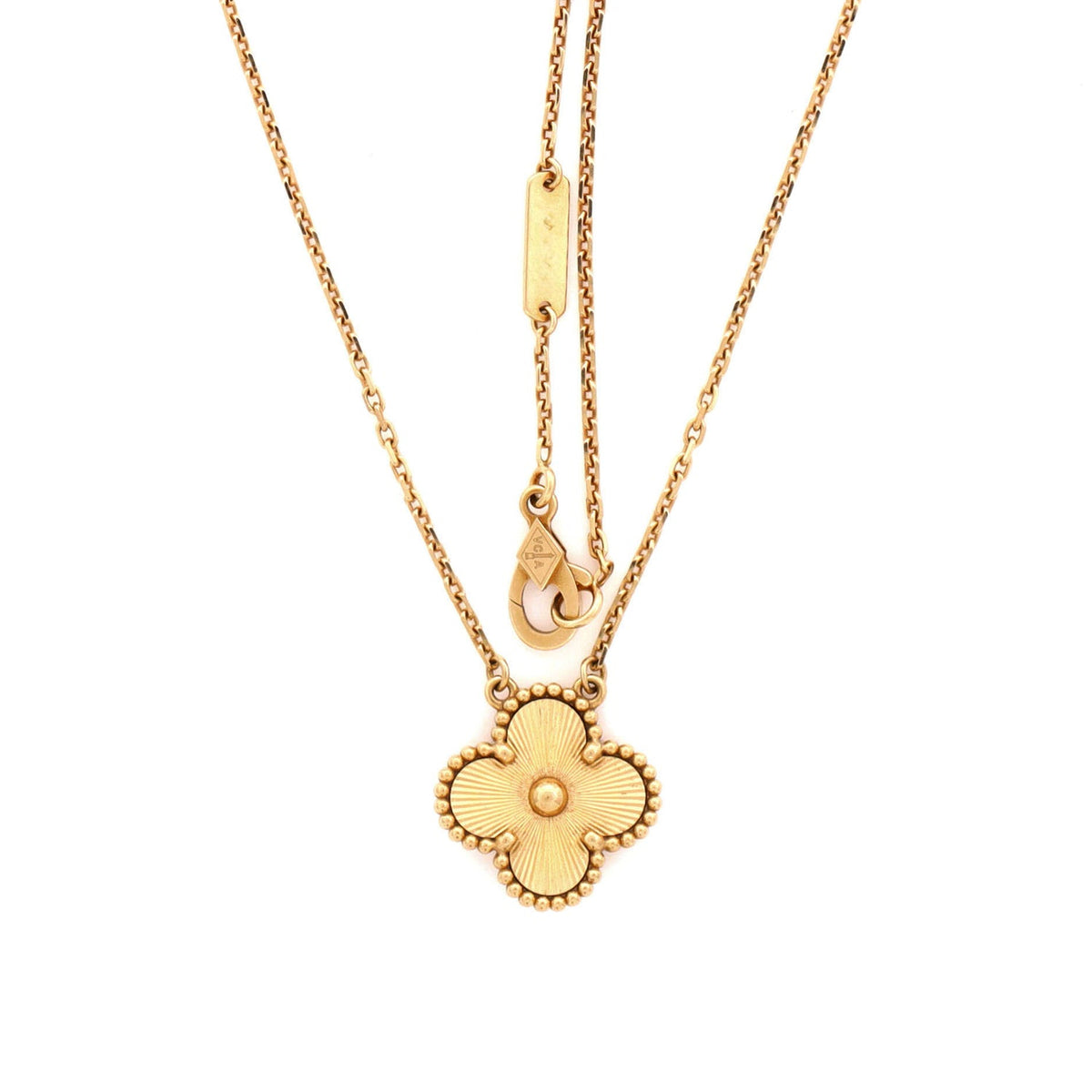 Vintage Alhambra Pendant Necklace Guilloche 18K Yellow Gold