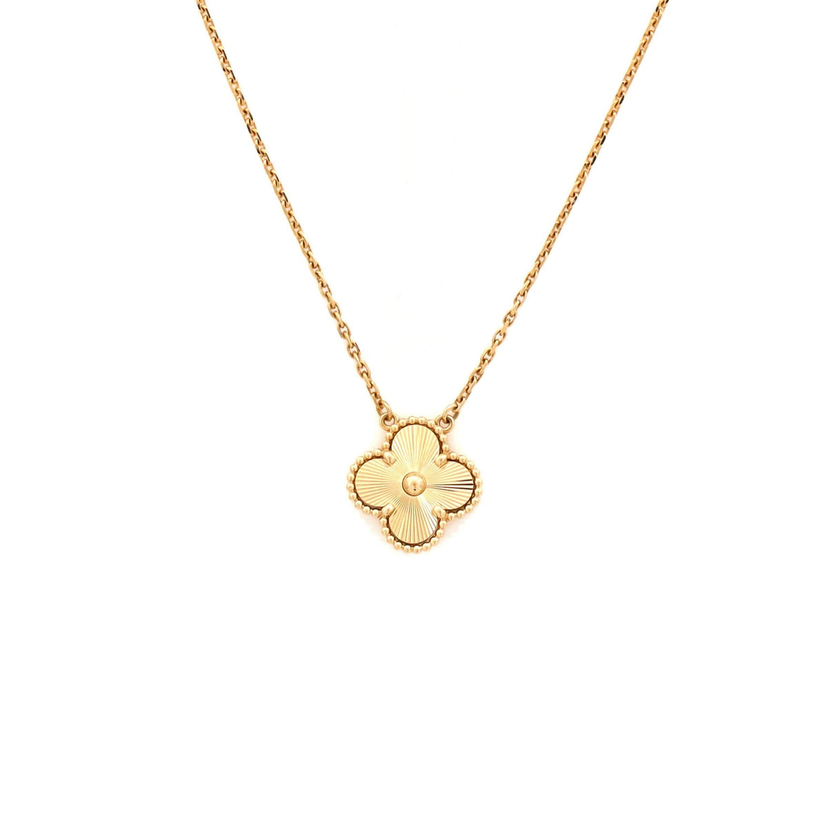 Vintage Alhambra Pendant Necklace Guilloche 18K Yellow Gold