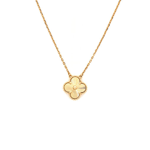 Vintage Alhambra Pendant Necklace Guilloche 18K Yellow Gold