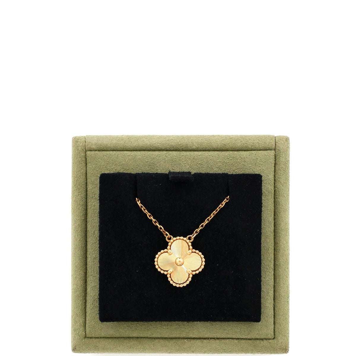 Vintage Alhambra Pendant Necklace Guilloche 18K Yellow Gold