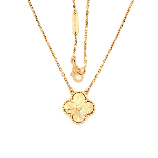 Vintage Alhambra Pendant Necklace Guilloche 18K Yellow Gold