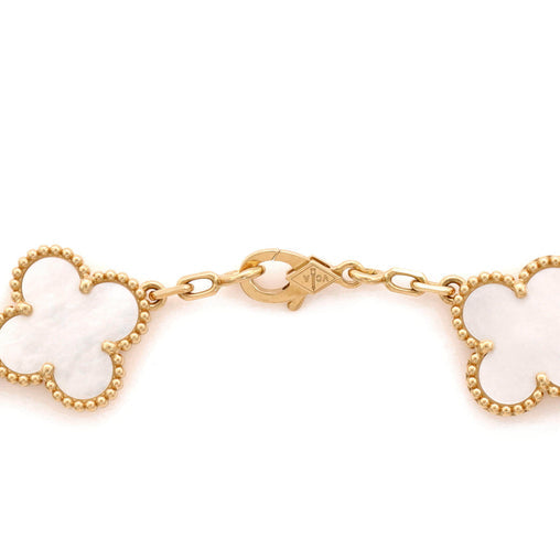 Vintage Alhambra 5 Motifs Bracelet 18K Yellow Gold and Mother of Pearl