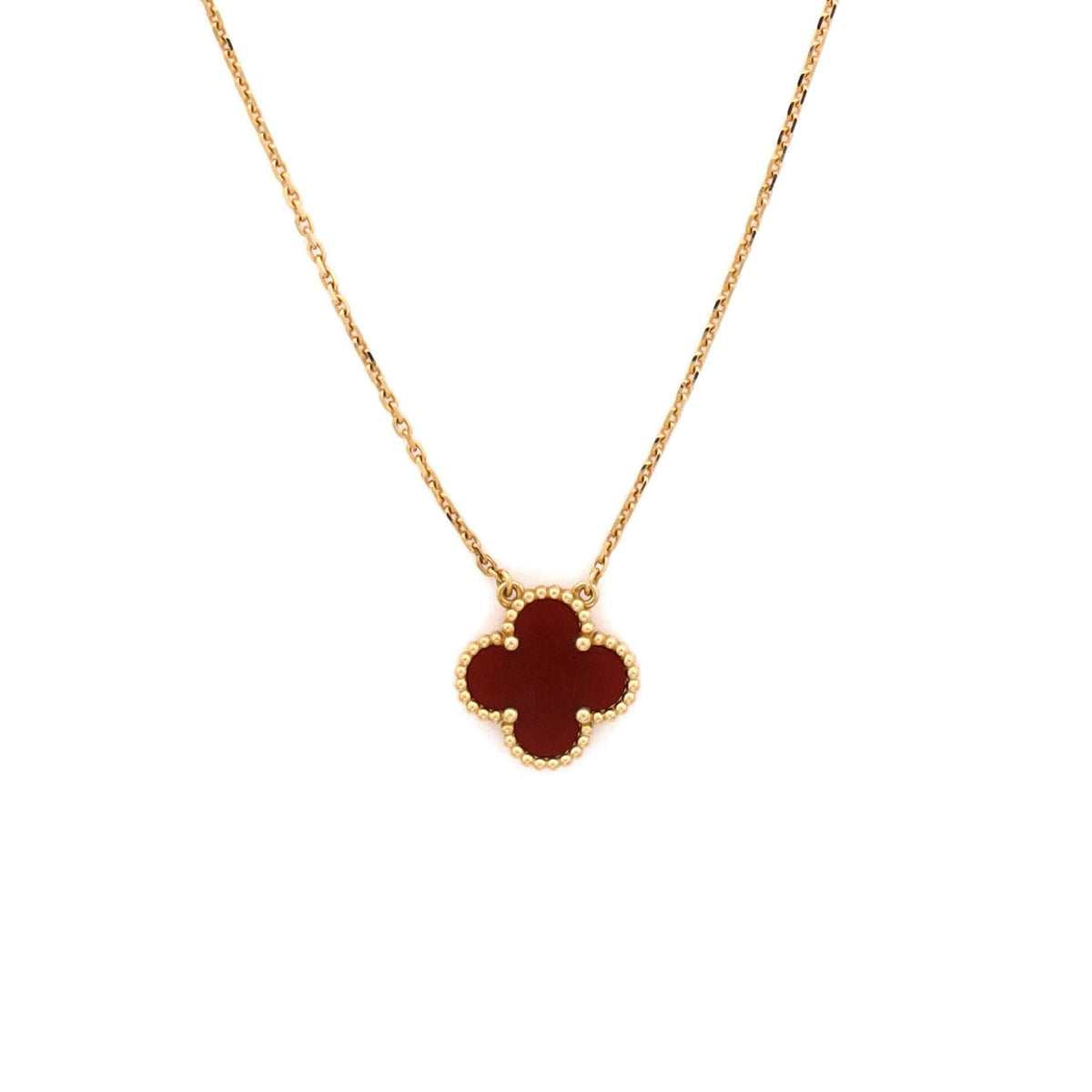 Vintage Alhambra Pendant Necklace 18K Yellow Gold and Carnelian