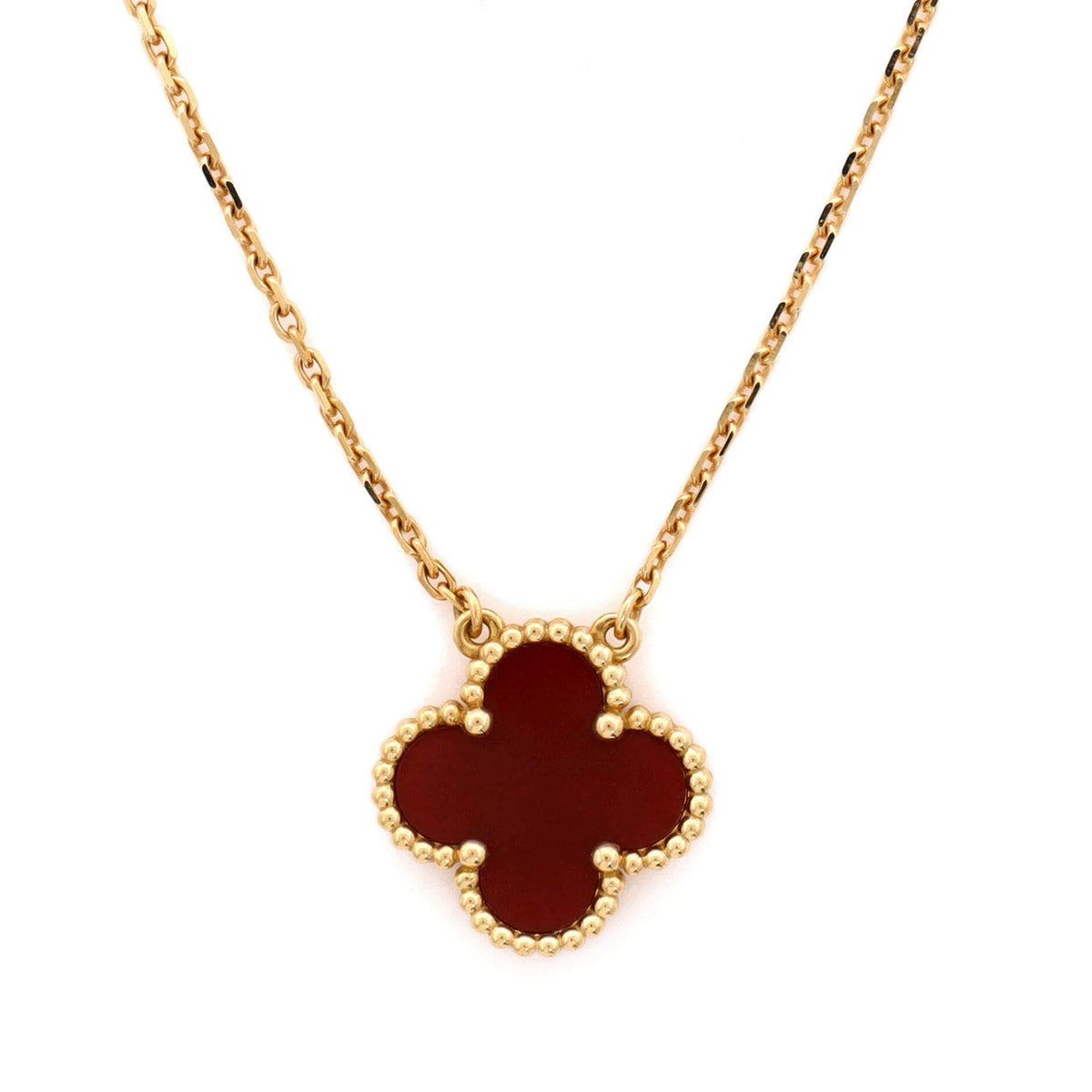 Vintage Alhambra Pendant Necklace 18K Yellow Gold and Carnelian
