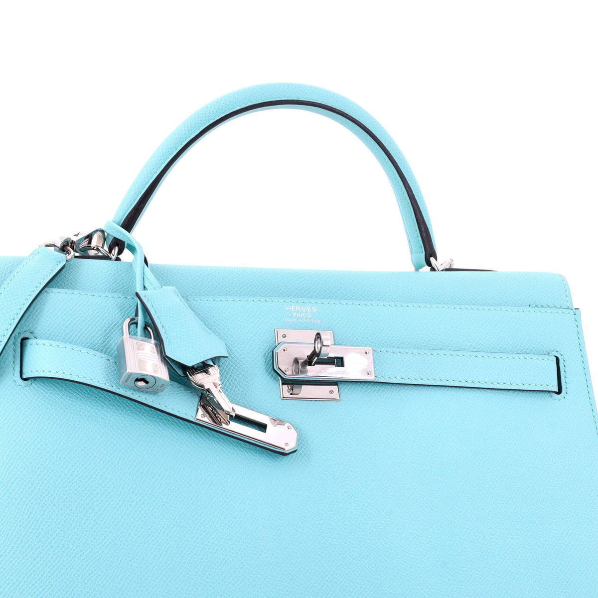 Kelly Handbag Bleu Atoll Epsom with Palladium Hardware 35