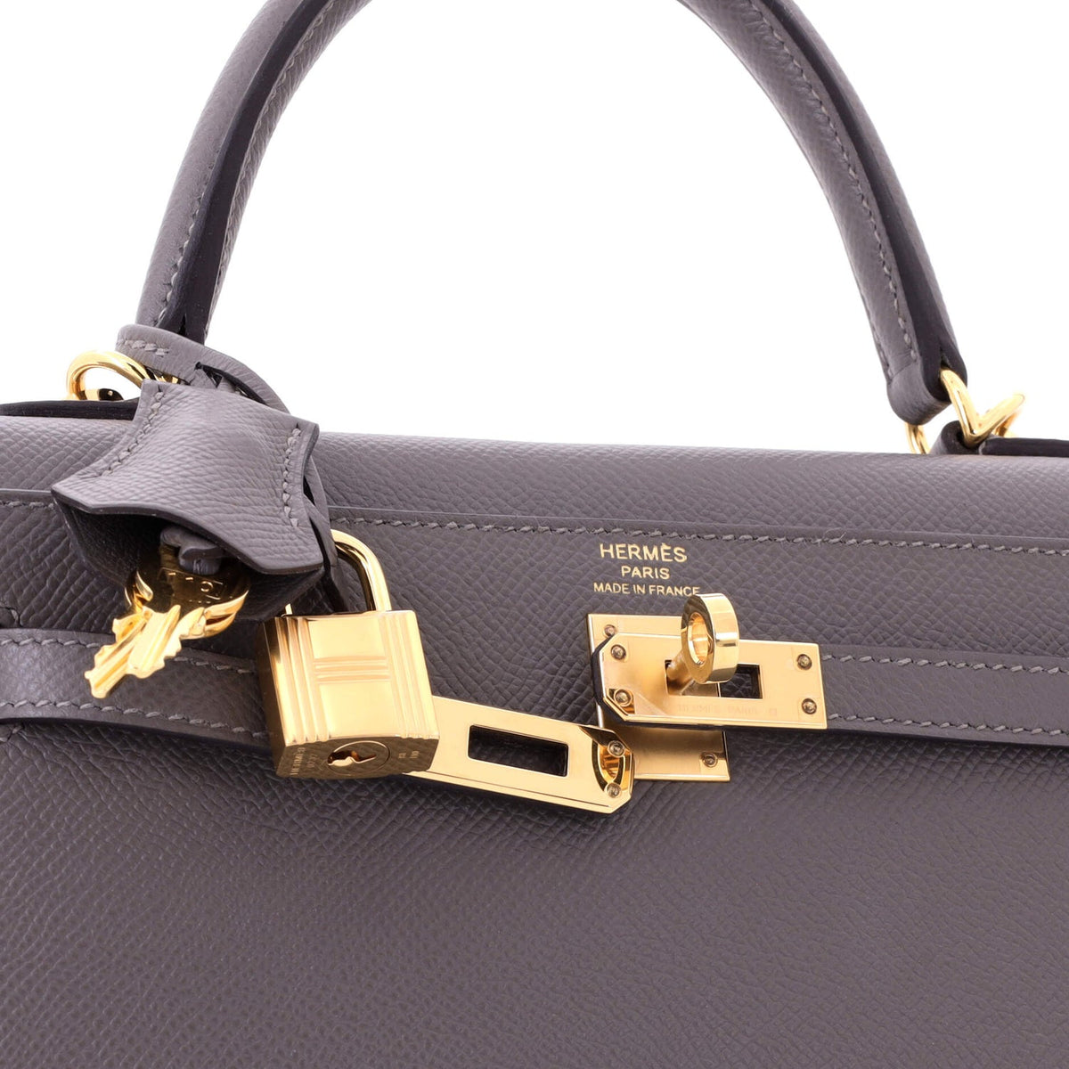 Kelly Handbag Grey Epsom with Gold Hardware 25