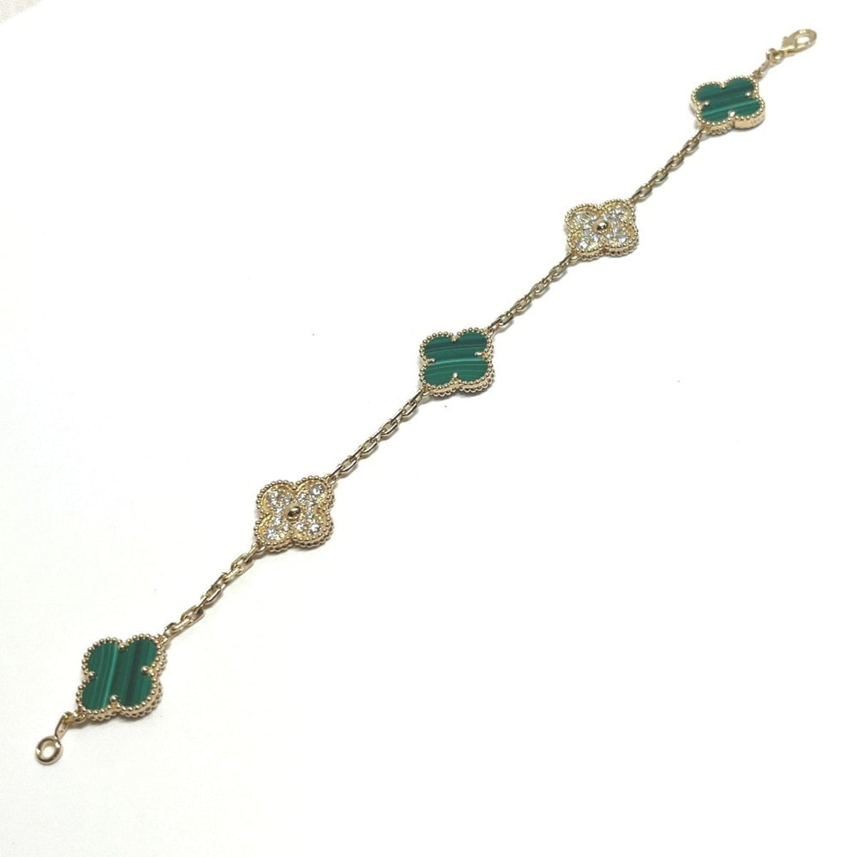 Vintage Alhambra Bracelet 18K Yellow Gold and Malachite