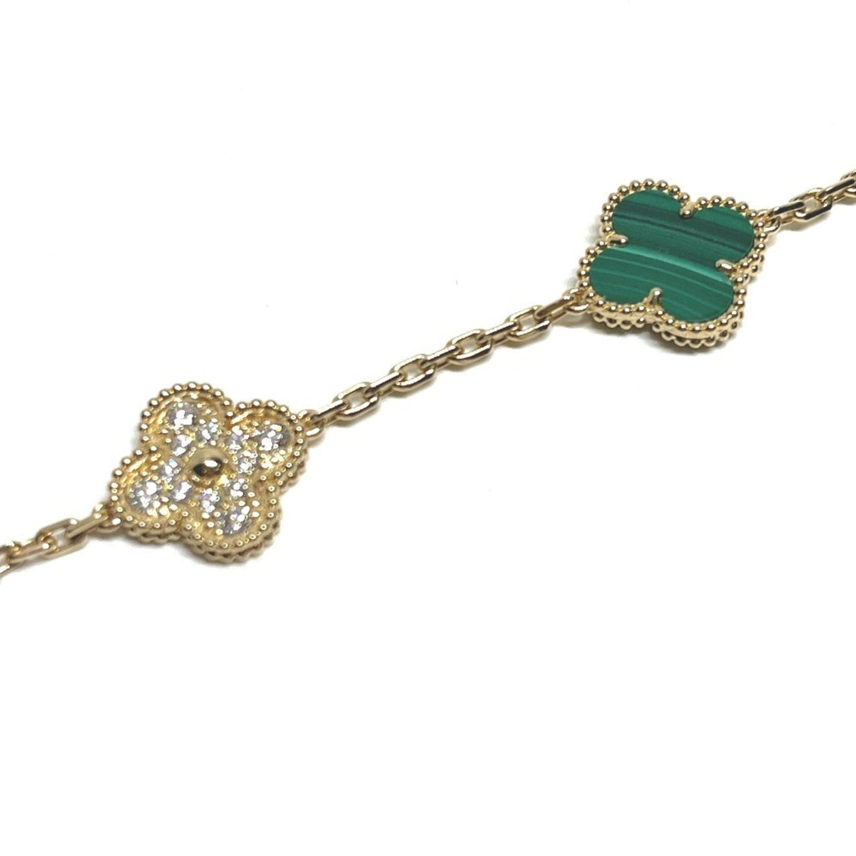 Vintage Alhambra Bracelet 18K Yellow Gold and Malachite