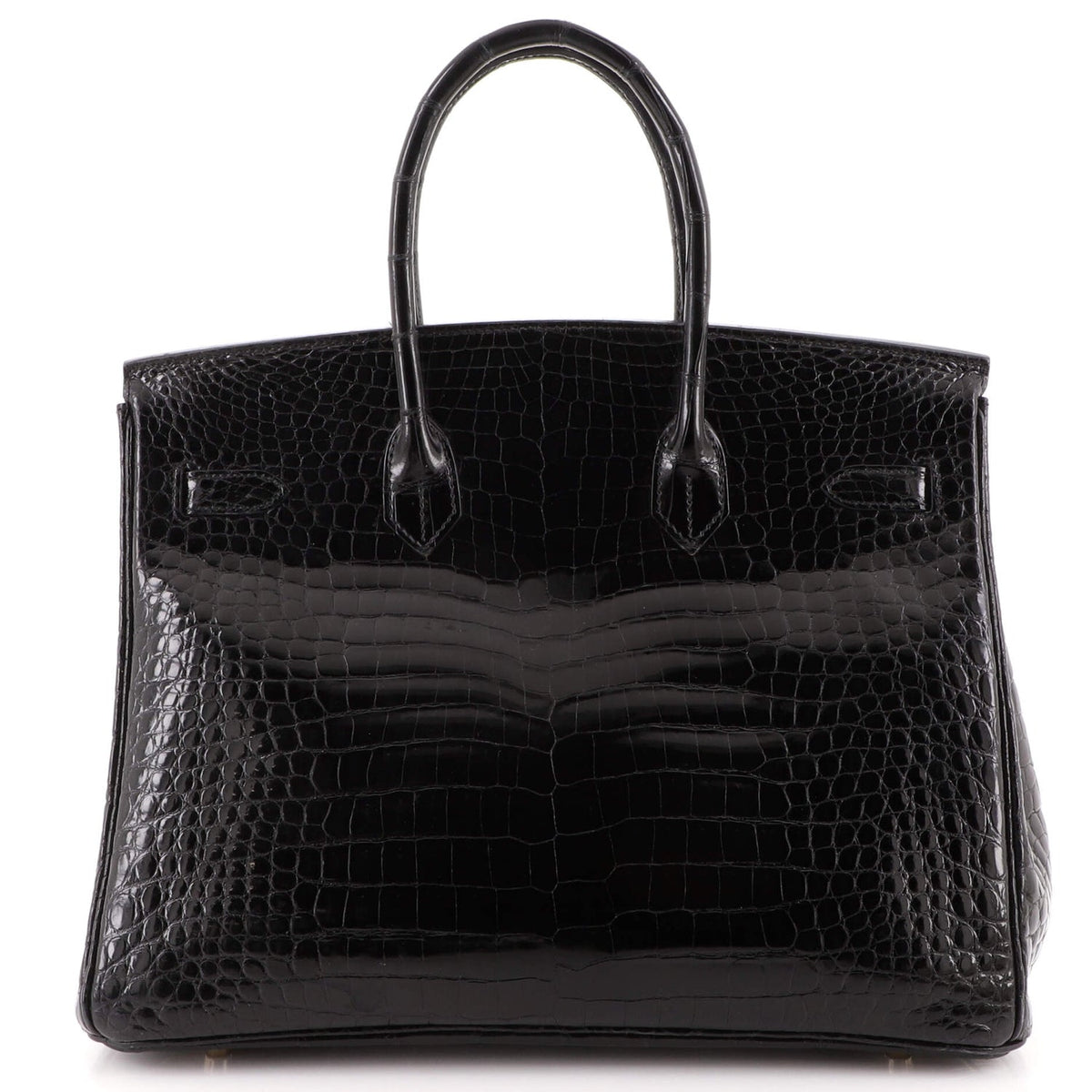 Birkin Handbag Noir Shiny Porosus Crocodile with Gold Hardware 35