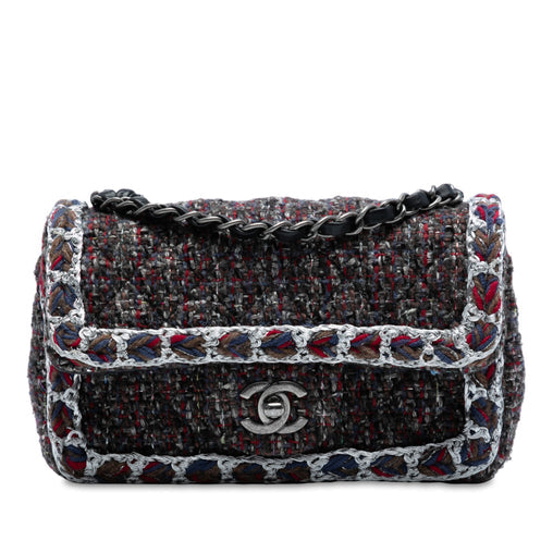Classic Single Flap Bag Braided Quilted Tweed Mini