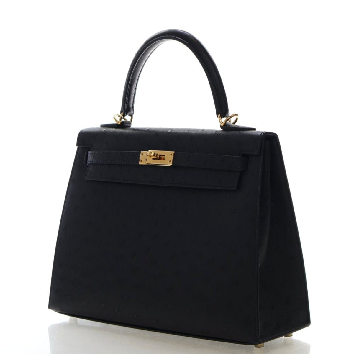Hermes Noir Ostrich Sellier Kelly 25