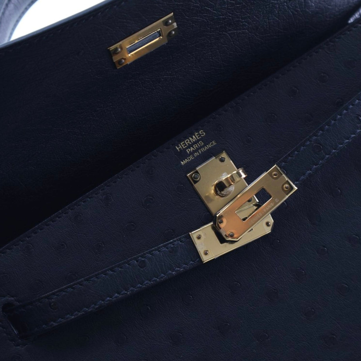 Hermes Noir Ostrich Sellier Kelly 25