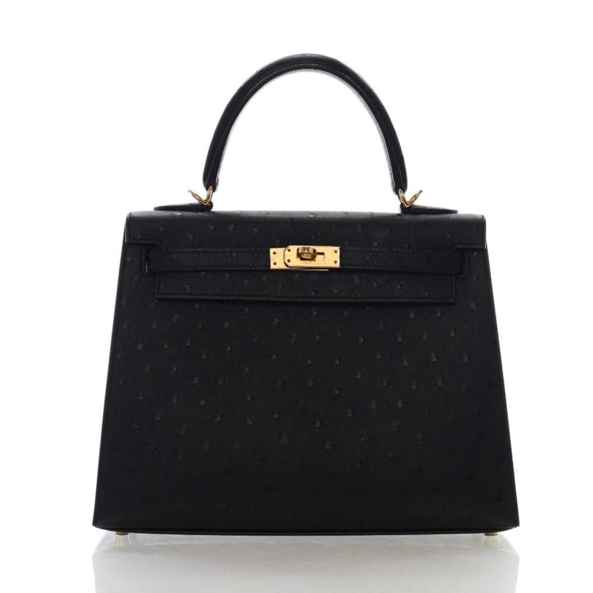 Hermes Noir Ostrich Sellier Kelly 25
