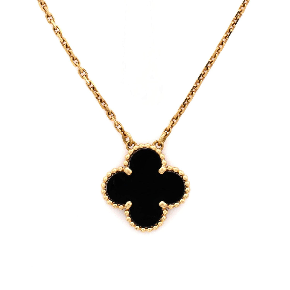 Vintage Alhambra Pendant Necklace 18K Yellow Gold and Onyx