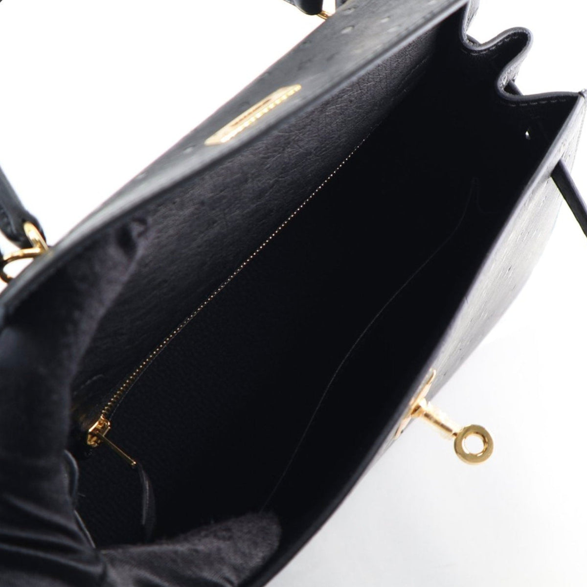 Hermes Noir Ostrich Sellier Kelly 25