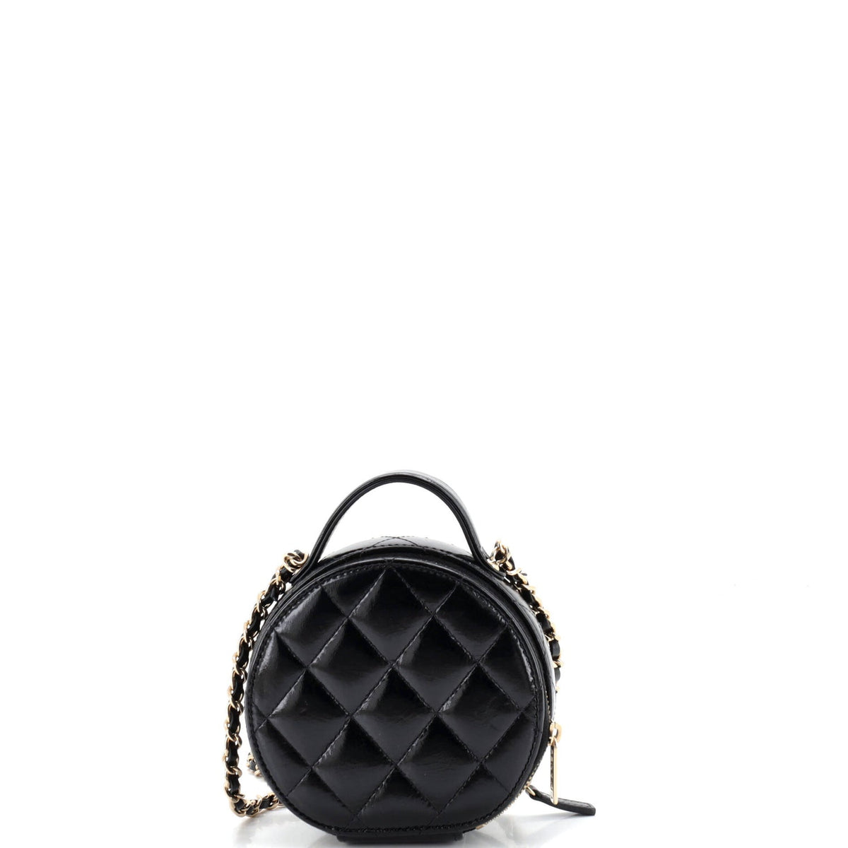 Handle with Care Round Vanity Case with Chain Quilted Lambskin Small
