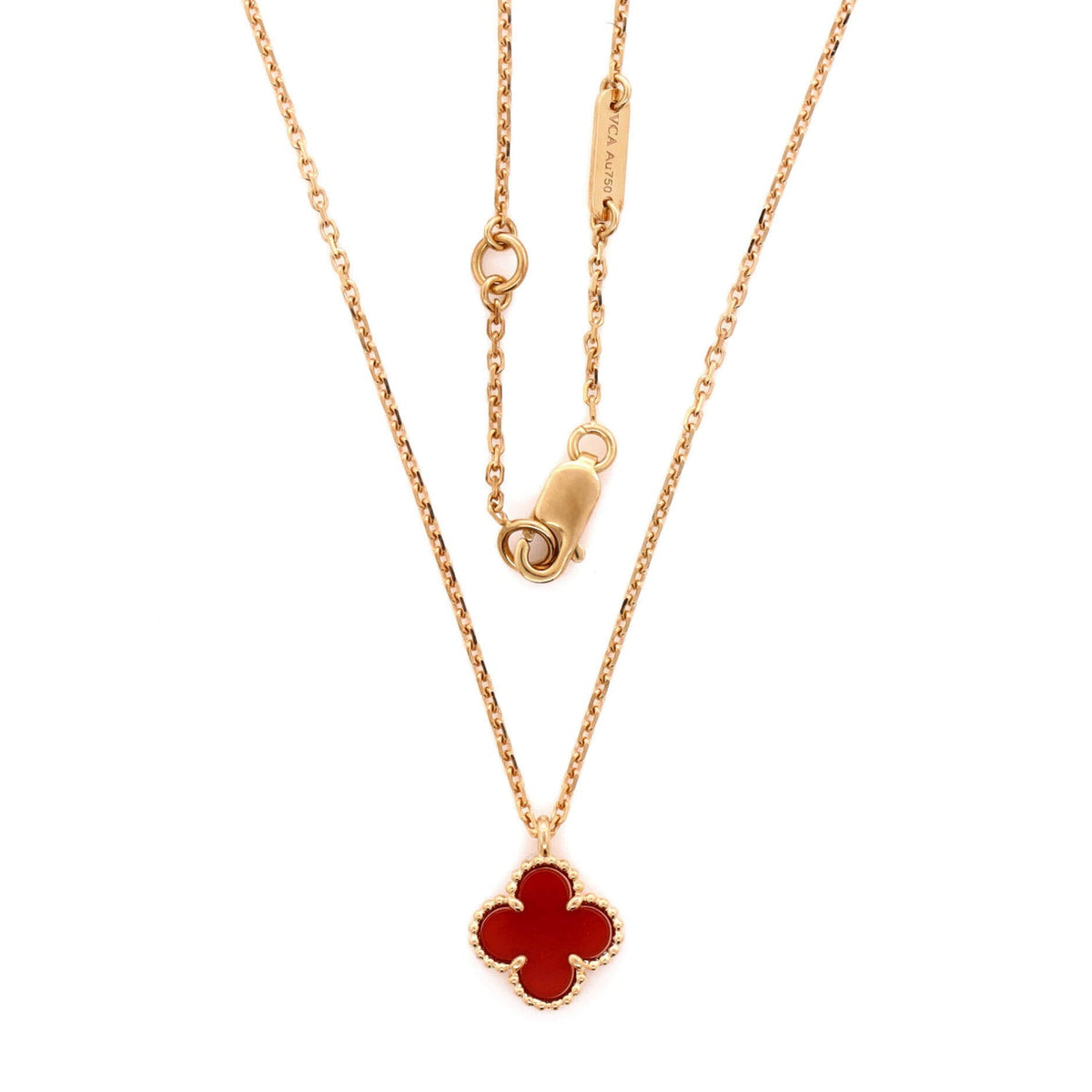 Sweet Alhambra Pendant Necklace 18K Rose Gold and Carnelian