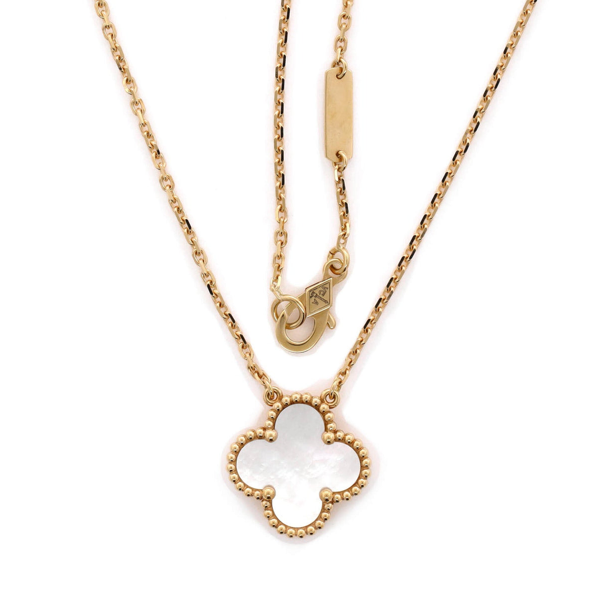 Vintage Alhambra Pendant Necklace 18K Yellow Gold and Mother of Pearl