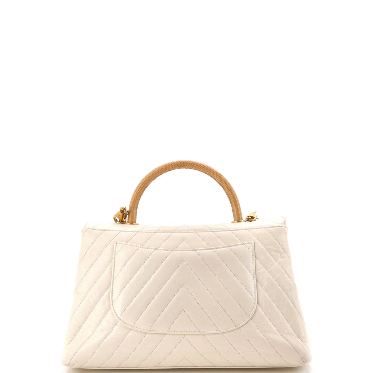 Coco Top Handle Bag Chevron Calfskin with Lizard Embossed Leather Medium