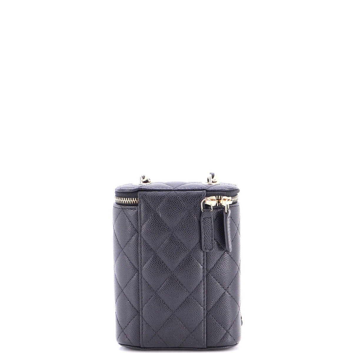 Vertical Classic Vanity Case with Chain Quilted Caviar Small