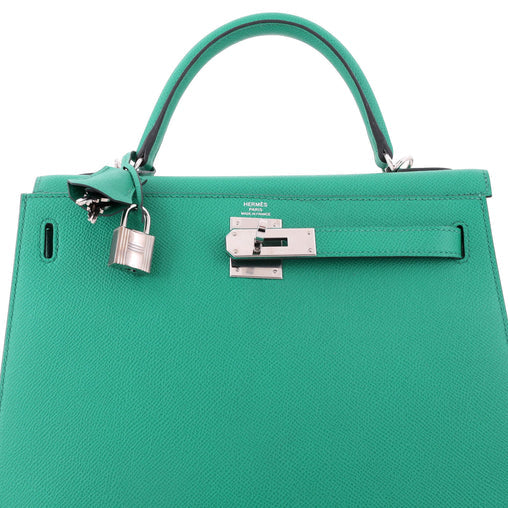 Kelly Handbag Menthe Epsom with Palladium Hardware 28