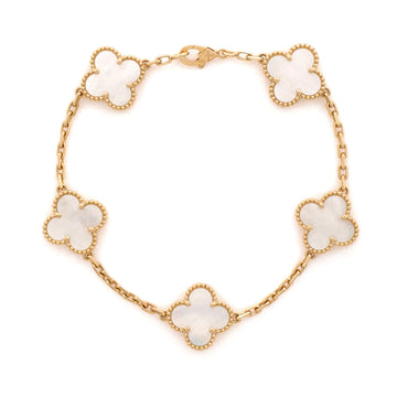 Vintage Alhambra 5 Motifs Bracelet 18K Yellow Gold and Mother of Pearl