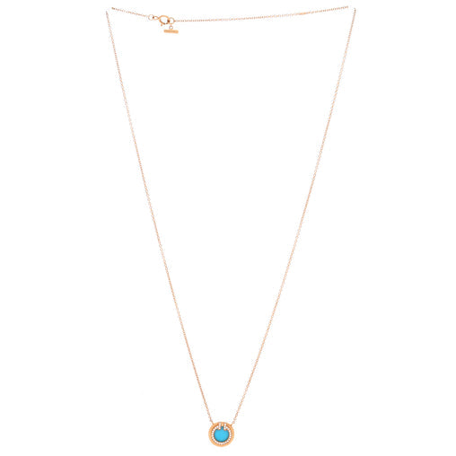 T Circle Pendant Necklace 18K Rose Gold with Turquoise and Diamonds Small