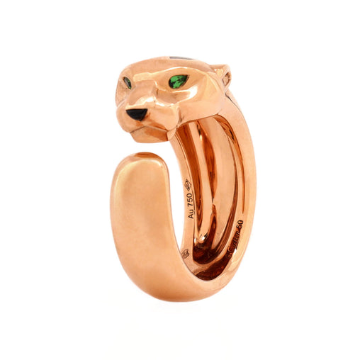 Panthere de Cartier Ring 18K Rose Gold with Lacquer, Onyx and Tsavorite 11mm