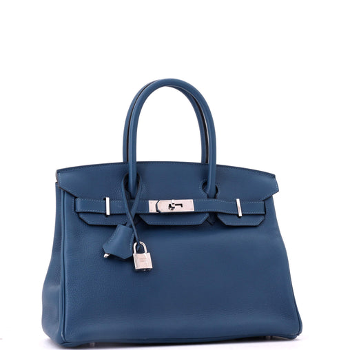 Birkin Handbag Deep Blue Novillo with Palladium Hardware 30
