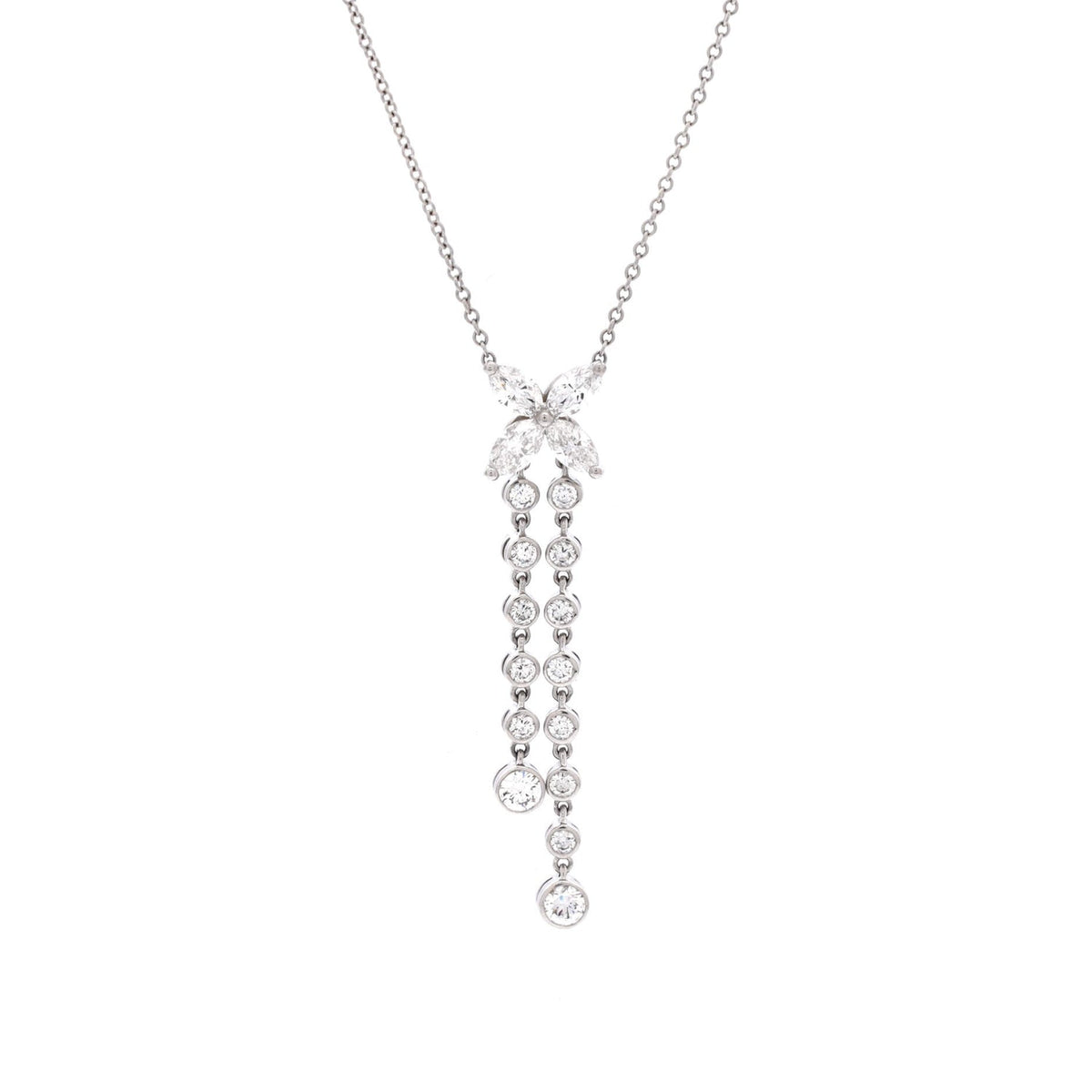 Victoria Double Drop Pendant Necklace Platinum and Diamonds