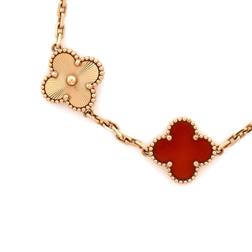 Vintage Alhambra 5 Motifs Bracelet Guilloche 18K Rose Gold and Carnelian