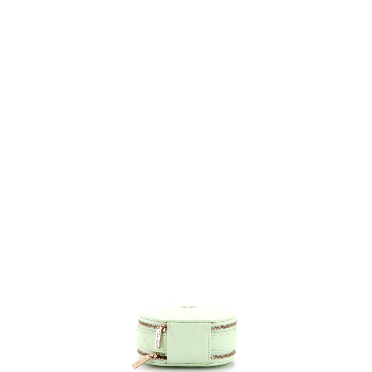 Handle with Care Round Vanity Case with Chain Quilted Caviar Small