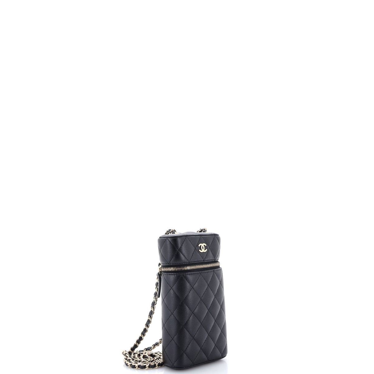 Classic Vanity Phone Holder with Chain Quilted Caviar