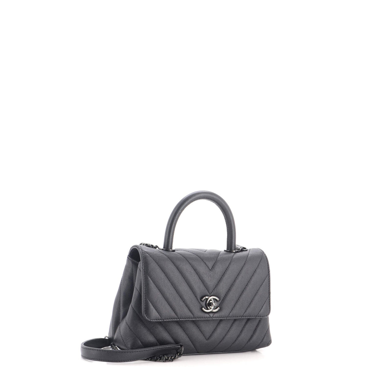 So Black Coco Top Handle Bag Chevron Caviar Mini