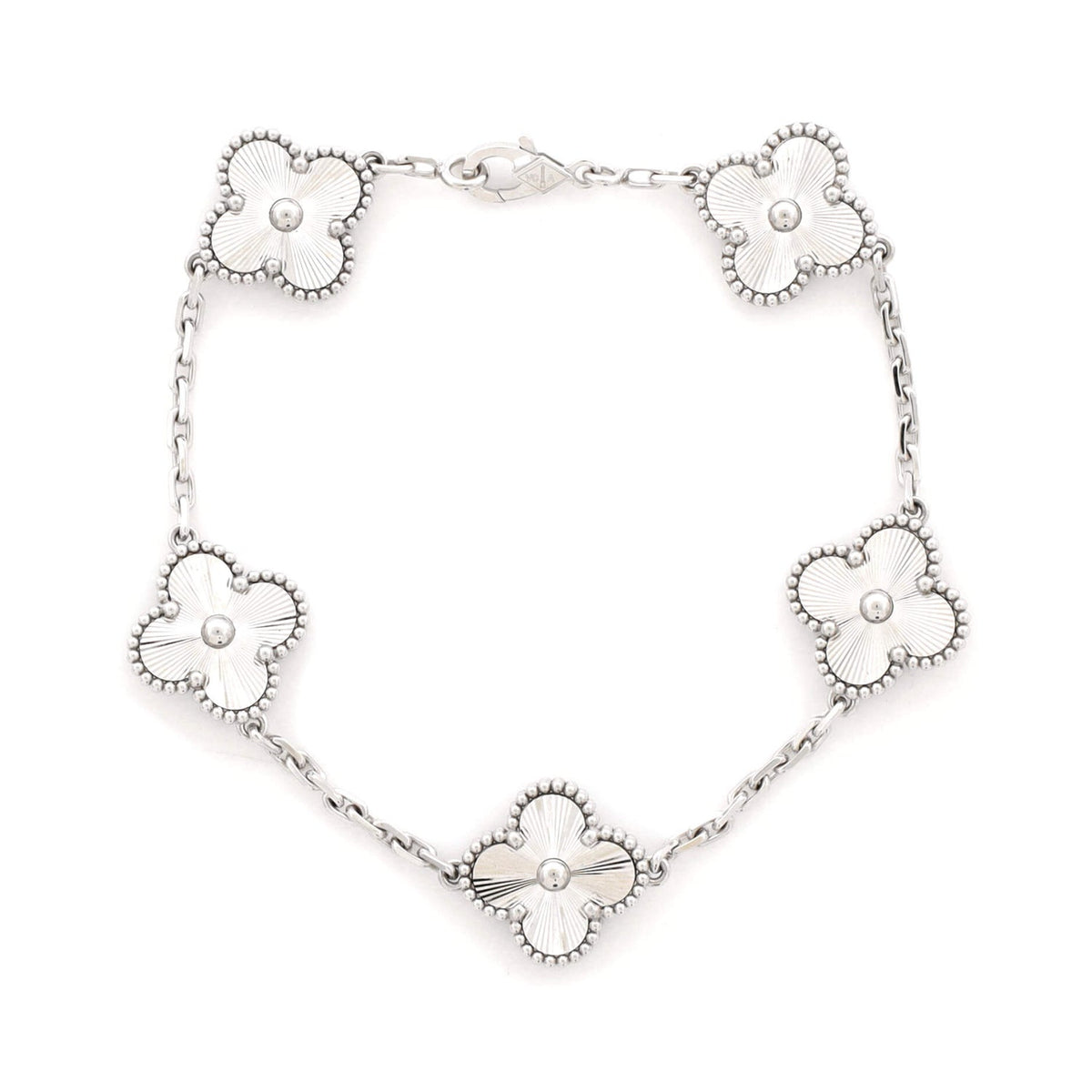 Vintage Alhambra 5 Motifs Bracelet Guilloche 18K White Gold