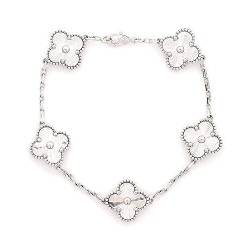 Vintage Alhambra 5 Motifs Bracelet Guilloche 18K White Gold