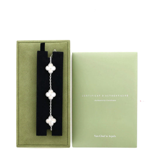 Vintage Alhambra 5 Motifs Bracelet Guilloche 18K White Gold
