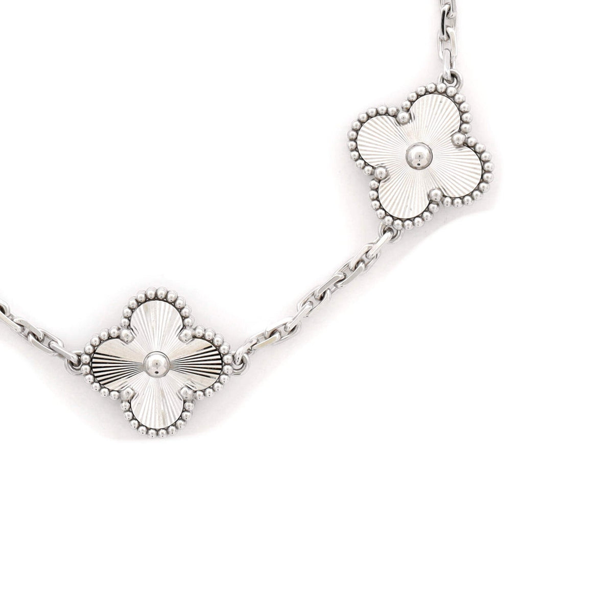 Vintage Alhambra 5 Motifs Bracelet Guilloche 18K White Gold
